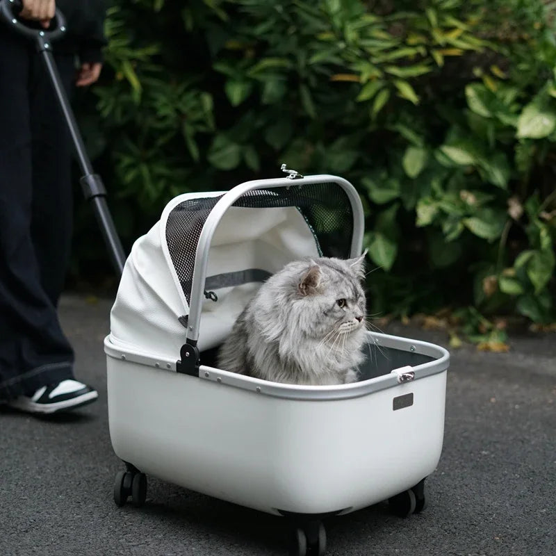 Lightweight Pet Travel Carrier Large Capacity Cat Backpack Shock-Absorbent Rolling Dog Trolley Adjustable Handle Pet Stroller