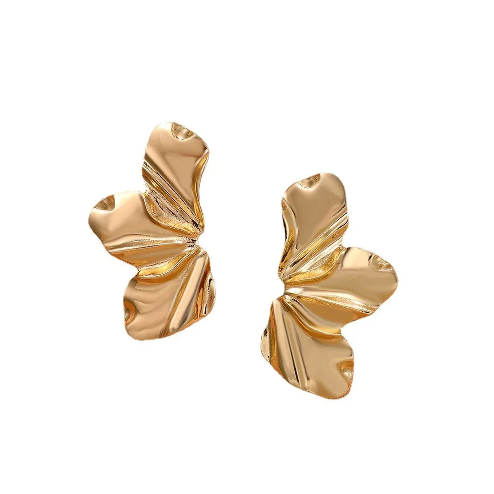 Liquid Irregular Leaves Exaggerated Golden Flowers Drop Earrings for Women Simple Temperament Smooth Petals  Jewelry Girl Gift