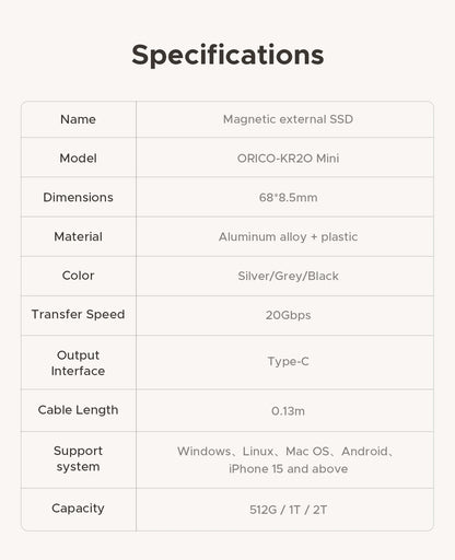 ORICO KR20Mini Magnetic External SSD for iPhone 17 16 15 Pro/Max ProRes 2000MB/s 4K ProRes HDR Record and Store