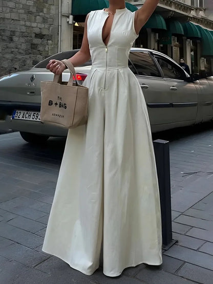 High Waisted Loose Pockets Jumpsuits