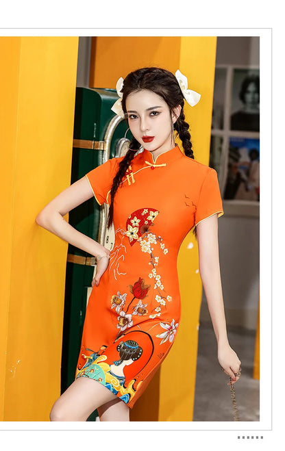 Y2K High Street New Fashion Cheongsams Women Improved Qipao Personality Printed Chinese Dress ципао 치파오 Robe Soirée Femme Luxe