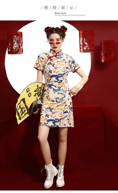 Chinese Dragon Pattern Vintage Improved Qipao Chinese Traditional Dress Niche Design Chinese Dress ципао Vestidos Para Mujer