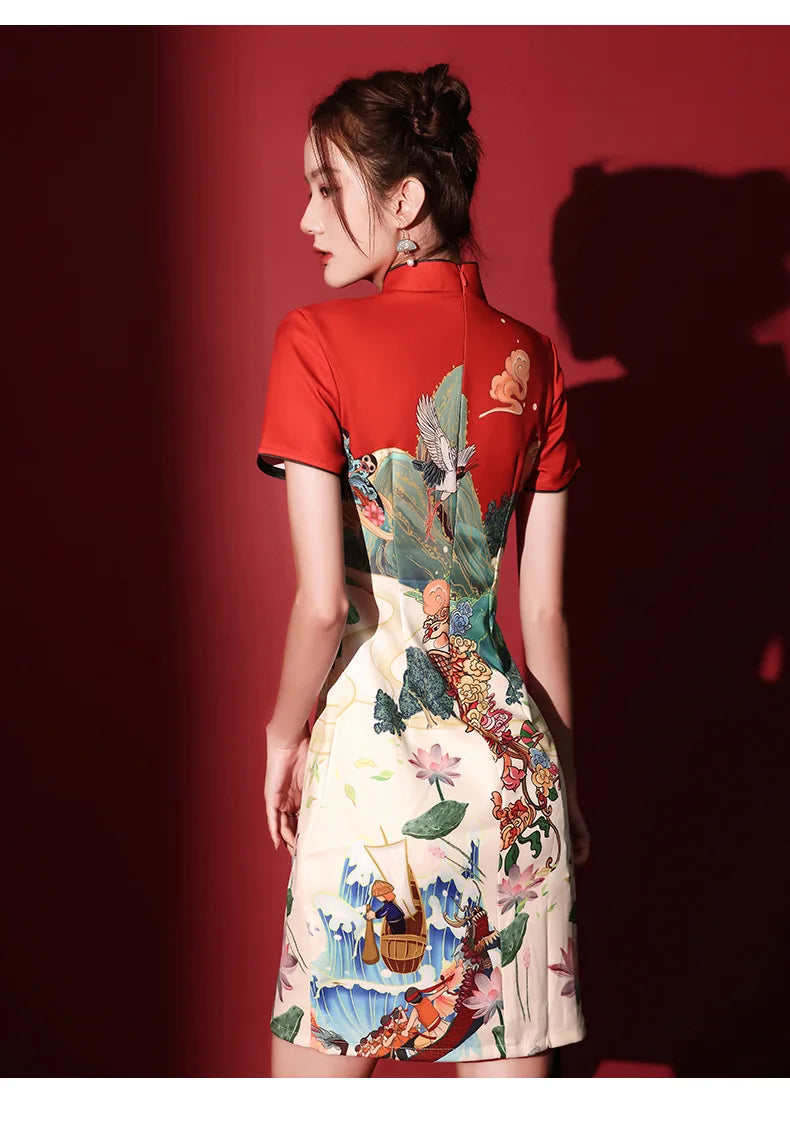 Y2K New Fashion Vintage Cheongsams Chinese Traditional Dress Personality Printed Improved Qipao ципао 치파오 Robe Soirée