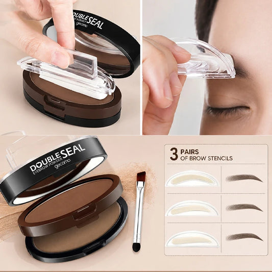 2 Color Eyebrow Powder Stamp Kit Quick Make Up Perfect Brow Shape Reusable Eyebrow Seal Stamp Brow Stencil Powder Palette