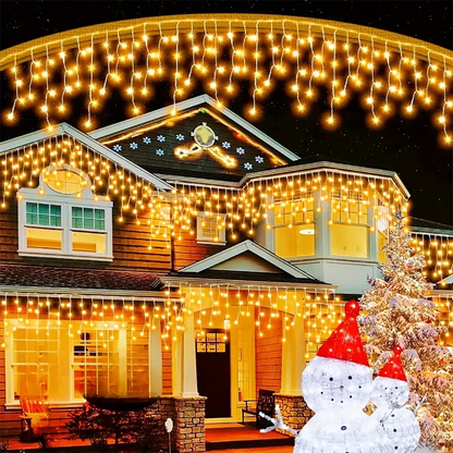 Solar Christmas Eaves Lights String Outdoor Waterproof Icicle Lights 8 Modes for Eaves Yard Party Indoor Holiday Decoration