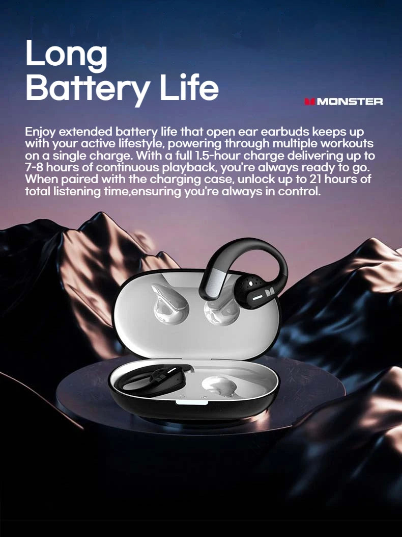 Monster Touch Pro100 OWS Ear Hook Headphones Smart Touch Screen Bluetooth 5.4 Earbuds Open Ear Wireless Earphone Support TF Card