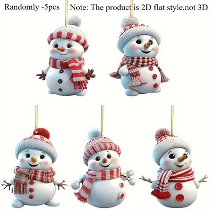 5pcs, Acrylic Snowman Ornaments, 2D Christmas Tree Hanging Decorations, Seasonal Decor for Christmas, Halloween, Thanksgiving