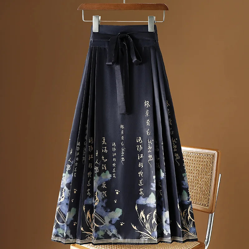 Vintage Maxi Chinese Style Horse Face Skirts for Women Saia One-piece Long Hanfu Pleated Skirt Woman Clothing Faldas Harajuku