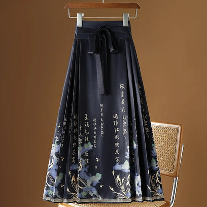 Vintage Maxi Chinese Style Horse Face Skirts for Women Saia One-piece Long Hanfu Pleated Skirt Woman Clothing Faldas Harajuku