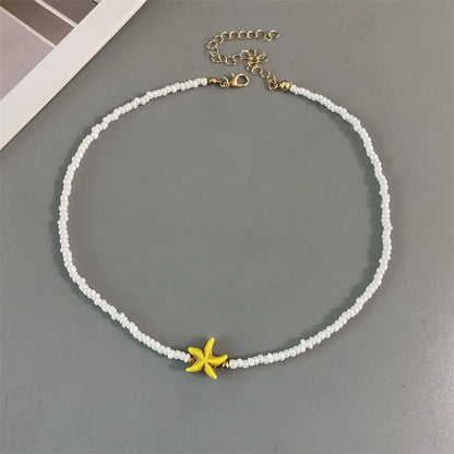 Shell Starfish Woman Short Necklace Summer Holiday Gift Handmade Choker  Seed Beads Neck Jewelry White