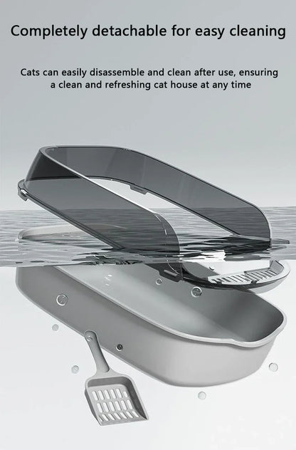 Cat Litter Box Thickening Kitty Sandbox Semi-enclosed High Side Splashproof Pet Bedpans with Litter Scoop Cleaning Cat Supplies
