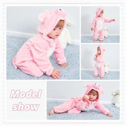 MICHLEY Carniva Baby Rompers Winter Clothes Flannel Hooded Bodysuits Pajamas Animals Overall Jumpsuit For Girls Boys Kids