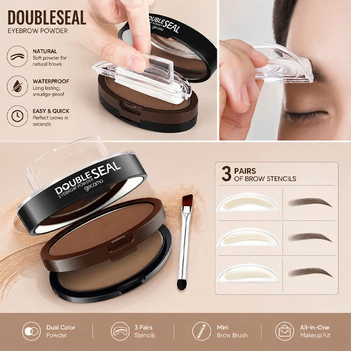 2 Color Eyebrow Powder Stamp Kit Quick Make Up Perfect Brow Shape Reusable Eyebrow Seal Stamp Brow Stencil Powder Palette