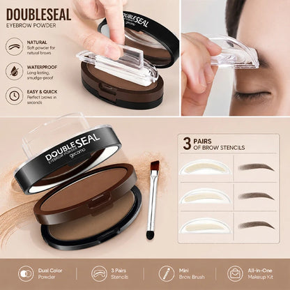 2 Color Eyebrow Powder Stamp Kit Quick Make Up Perfect Brow Shape Reusable Eyebrow Seal Stamp Brow Stencil Powder Palette