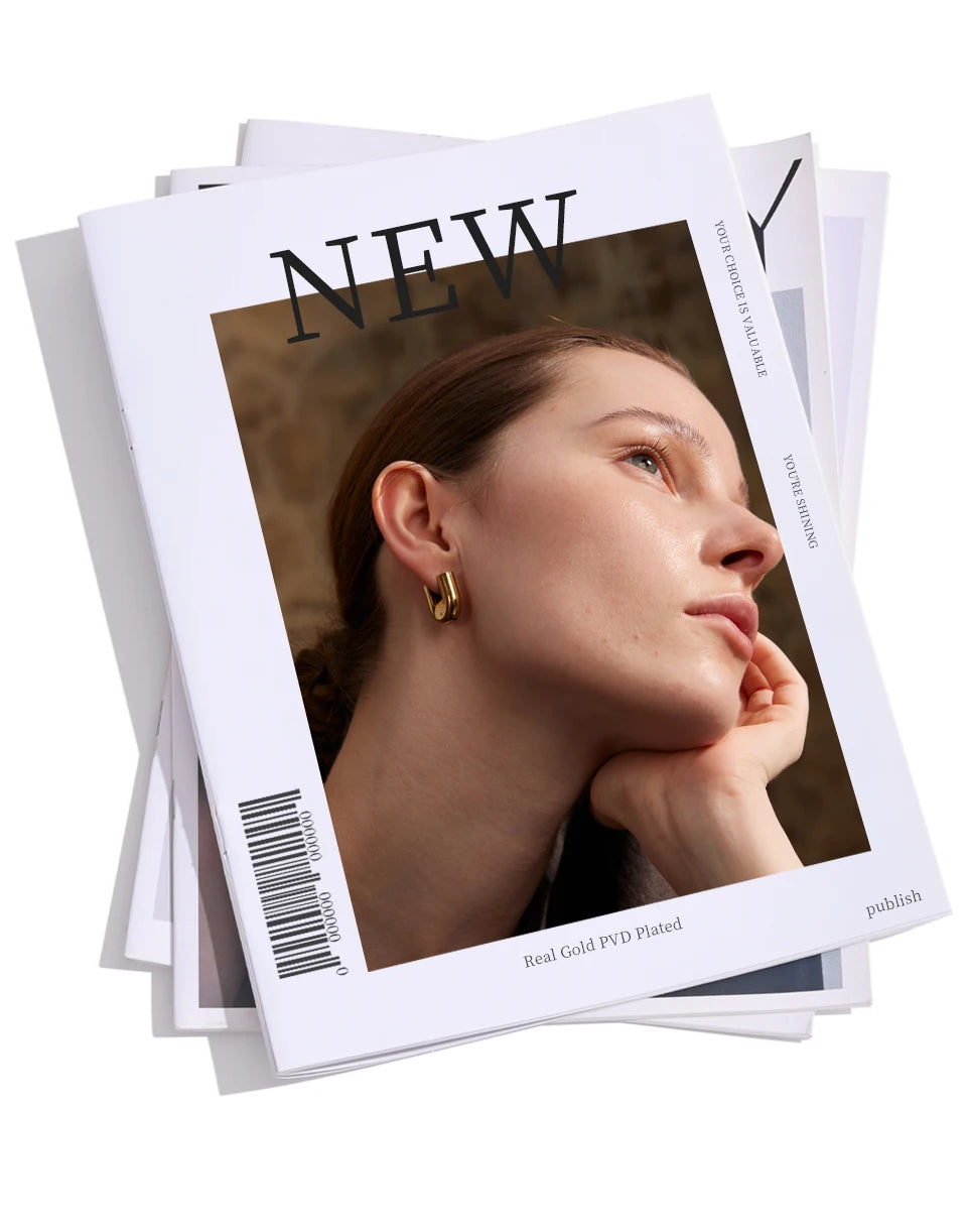 Yhpup 316L Stainless Steel Glossy Metal U-Shape Hollow Hoop Earrings 18K PVD Plated Texture Attractive Jewelry Waterproof