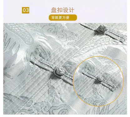 Chinese-style Men Short-sleeved Shirt, Summer Stand-up Collar Single-breasted Shirts, Decorated with Chinese Dragon Patterns.