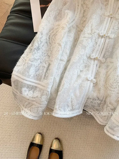 Heavy Industry Lace Hollow Shirt Underwear for Women's Spring New Style Retro Button New Chinese Style Top