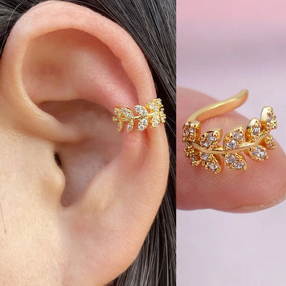 1Pc Fashion Geometry Crystal CZ  Leaf Clip Earring For Women Without Piercing Punk Vintage Star Ear Cuff Wrap Adjustable Jewelry