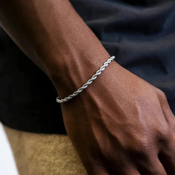 Unisex Rope Chain Bracelets for Men Women, Stainless Steel Twisted Links Chain Bracelet,Simple Classic Jewelry Gift for Him