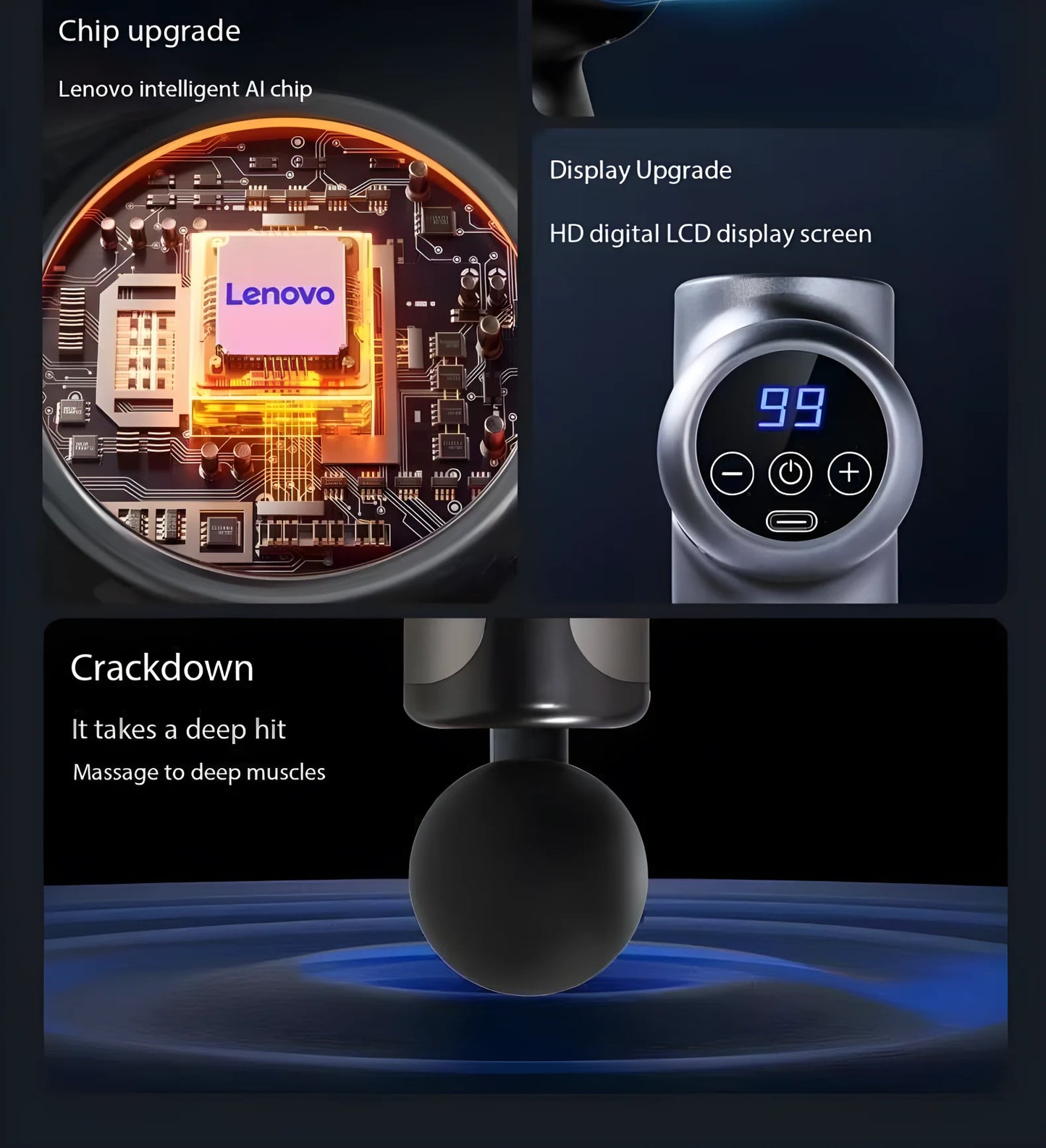 Lenovo Brand Fascia Gun Deeply Relieves Muscle Soreness Fitness and Relaxation Equipment LED Touch Screen 8Massage Head Gifts