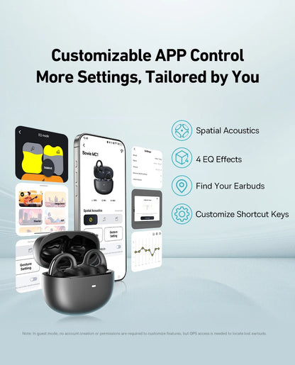 Baseus Bowie MC1 Ear Clip Wireless Earphones Bluetooth 5.4 Open-Ear Headphones Clip-On Sports Earbuds  IP57 Waterproof AI-Bass