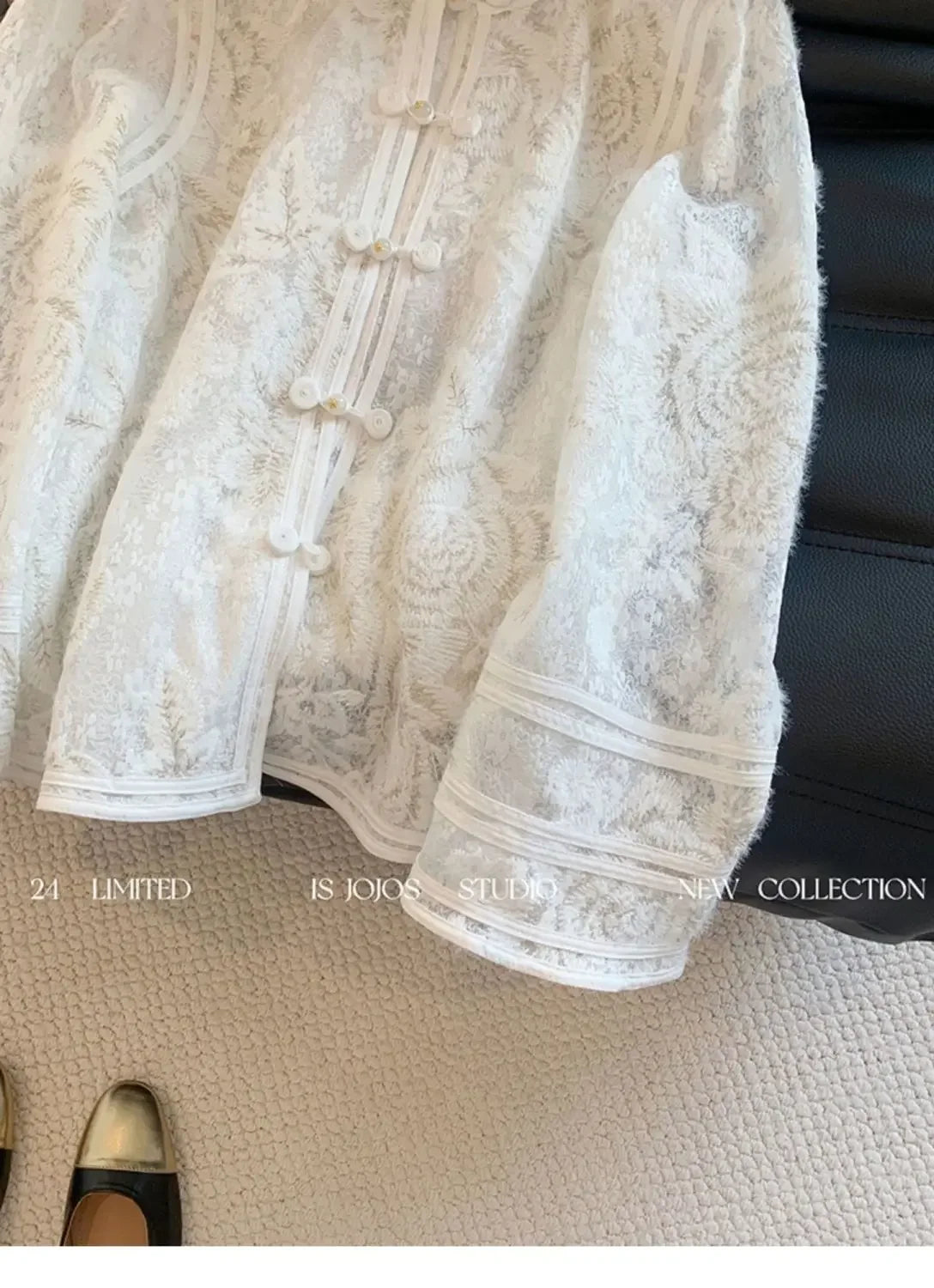 Heavy Industry Lace Hollow Shirt Underwear for Women's Spring New Style Retro Button New Chinese Style Top