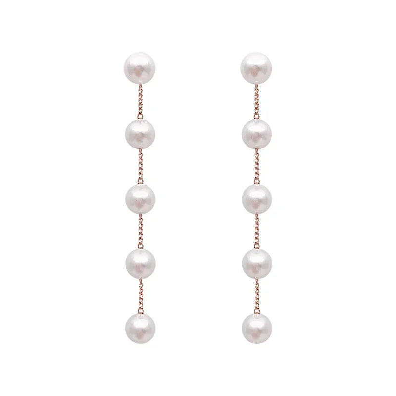 New Trend Simulation Pearl Long Earrings Women's Flower Rhinestone Wedding Pendant Earrings Fashion Korean Jewelry Earrings