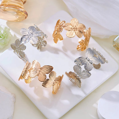 High Quality Stainless Steel Hollow Flower Butterfly Open Wide Bracelet Gold Plated Adjustable Cuff Bracelets For Women Jewelry
