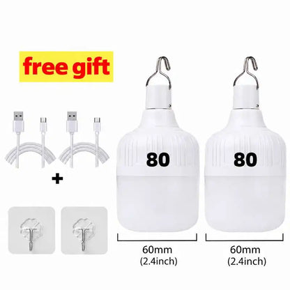 Portable Outdoor BBQ Camping Lights USB Rechargeable Lamp LED Emergency Bulb Hook High Power Tents Lantern Night Lights Bulb