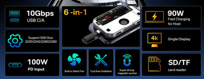 Acasis Magnetic M.2 NVMe SSD Enclosure 10Gbps USB C Docking Station with Cooling Fan HDMI 4K60HZ SD/TF PD 100W for iPhone 17 16