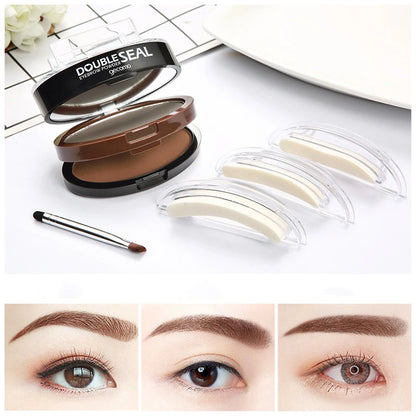 2 Color Eyebrow Powder Stamp Kit Quick Make Up Perfect Brow Shape Reusable Eyebrow Seal Stamp Brow Stencil Powder Palette