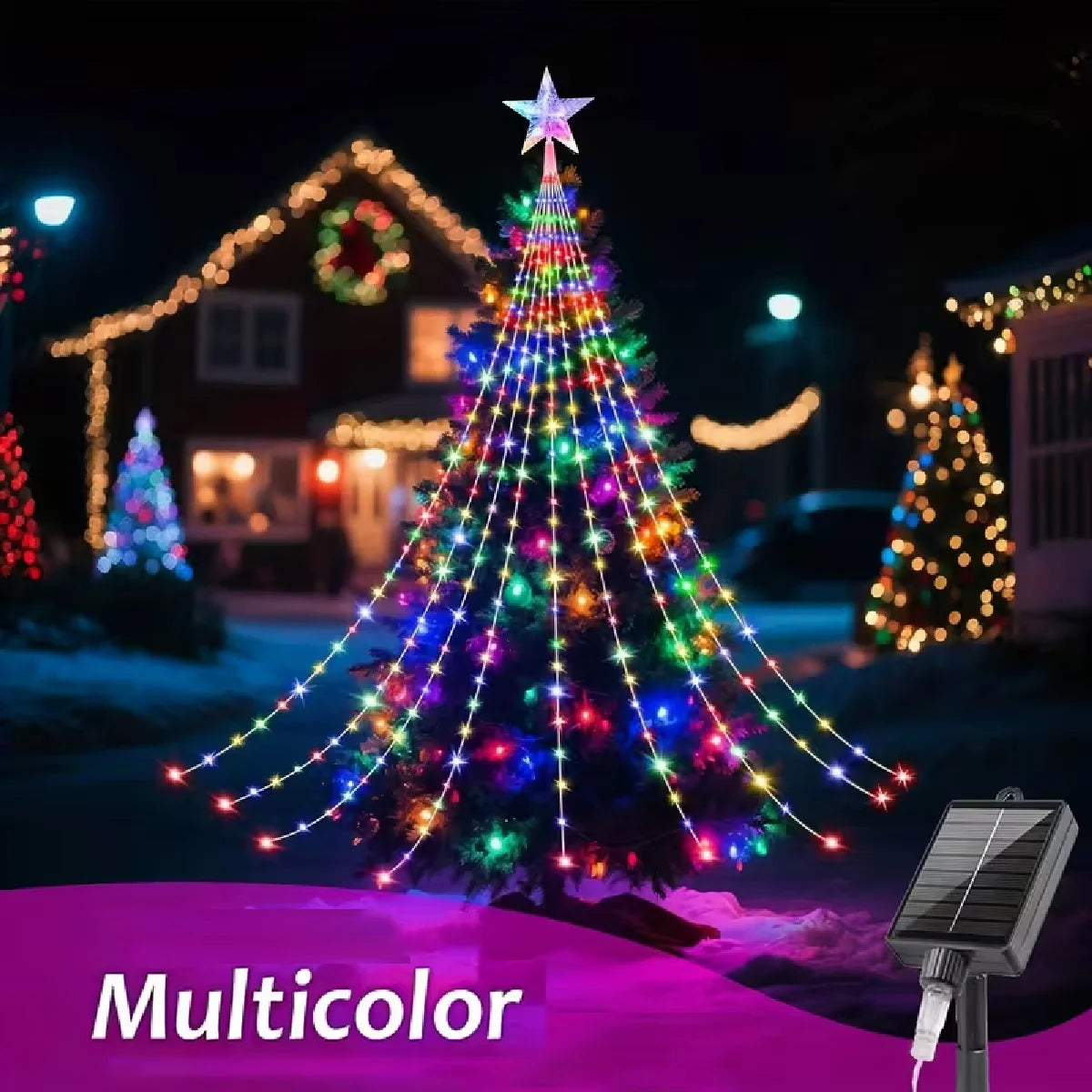1PC Five-pointed Star Waterfall Lights USB/Solar Powered  Christmas String Lights for Christmas Party Halloween Home Decor