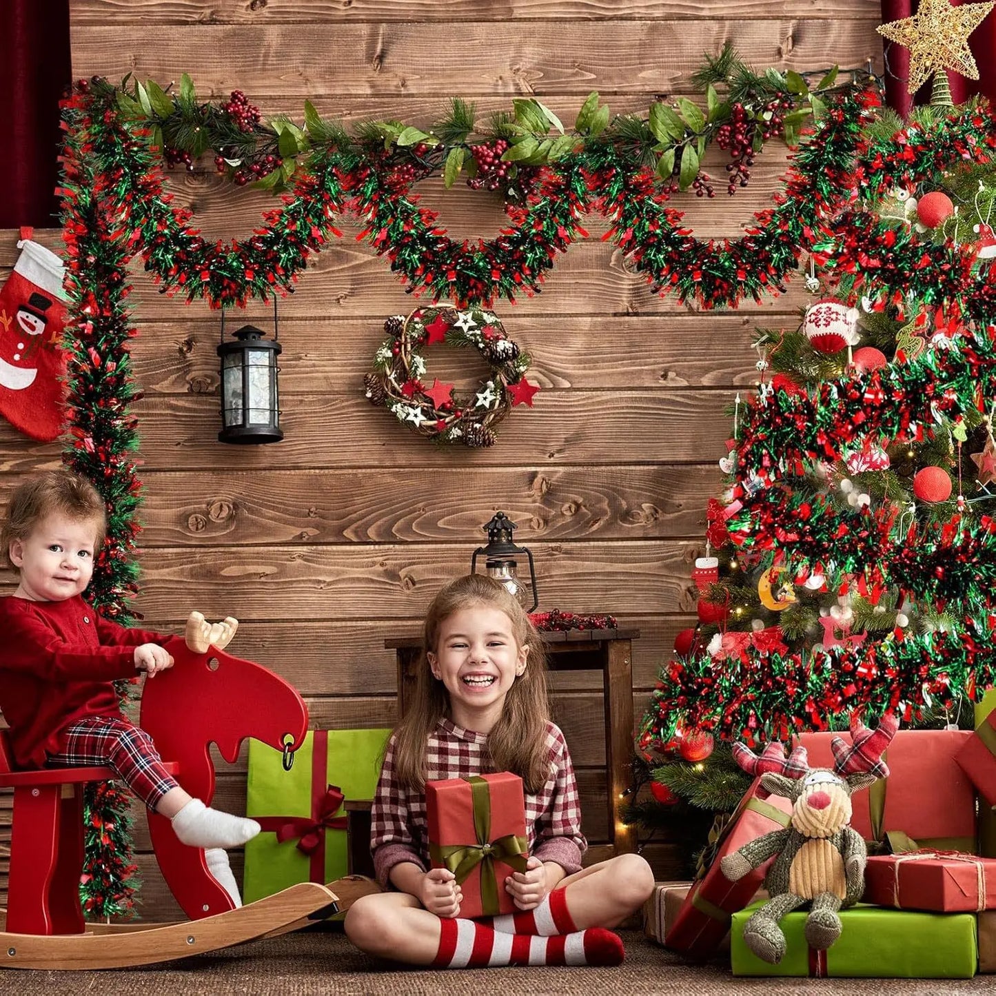 2M Christmas Snowflake Tinsel Garland Xmas Tree Decoration Christmas Metallic Twist Garland Ceiling Hanging New Year Party Decor