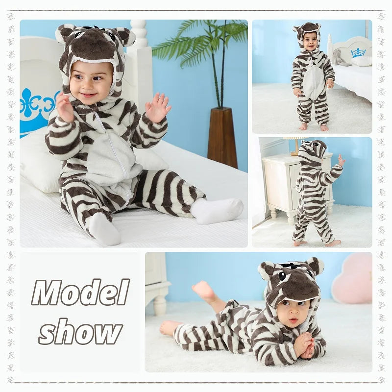 MICHLEY Carniva Baby Rompers Winter Clothes Flannel Hooded Bodysuits Pajamas Animals Overall Jumpsuit For Girls Boys Kids