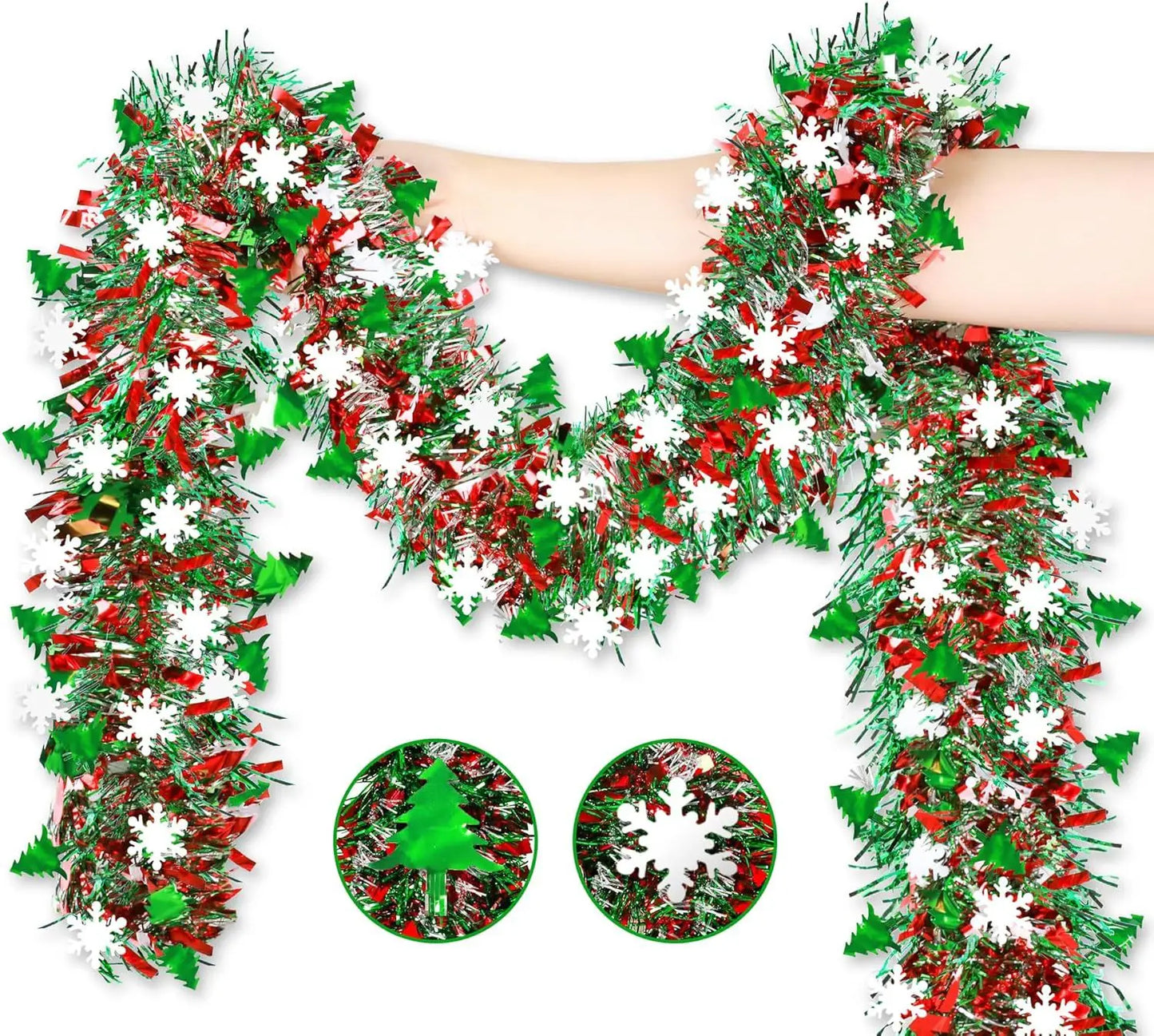 2M Christmas Snowflake Tinsel Garland Xmas Tree Decoration Christmas Metallic Twist Garland Ceiling Hanging New Year Party Decor