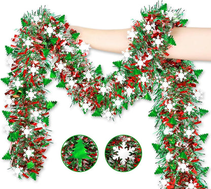 2M Christmas Snowflake Tinsel Garland Xmas Tree Decoration Christmas Metallic Twist Garland Ceiling Hanging New Year Party Decor