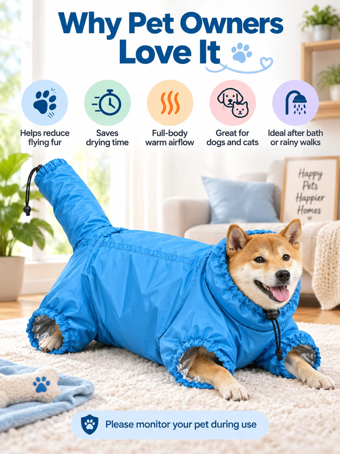 Pet Drying Bag for Dogs Cats Home Grooming Dryer Bag Hair Dryer Cover Fast Drying Anti Flying Fur for Small Medium Large Pets