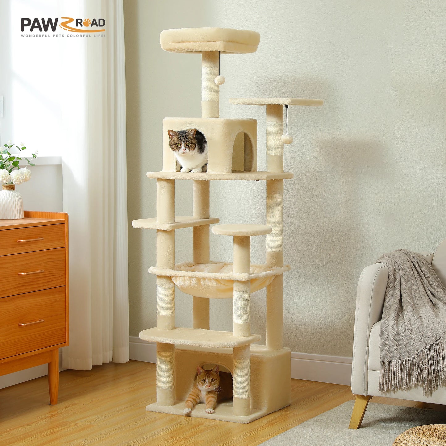Large Cat Tree and Tower for Indoor Cats With Sisal-Covered Scratching Posts Spacious Hammock Padded Perches and Condos Cat Toys