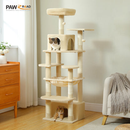 Large Cat Tree and Tower for Indoor Cats With Sisal-Covered Scratching Posts Spacious Hammock Padded Perches and Condos Cat Toys