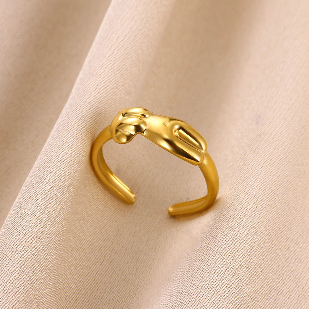 Stainless Steel Flower Open Rings For Women Trend Wedding Heart Jewelry Gold Color Geometric Hollow Ring Daily Accessories Gift