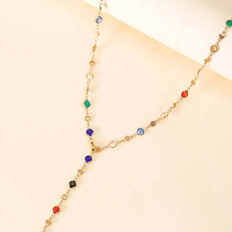 LATS New Luxury Colourful Long Tassel Necklace for Women Shiny Rhinestone Crystal Zircon Choker Bohemian Statement Jewelry Gifts