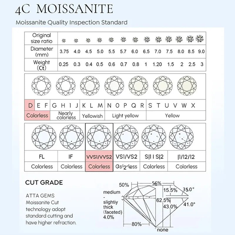 Moissanite Earrings for Women Pass Diamond Test Pen 100%  With Certificate Ear Studs 925 Sterling Silver Fine Jewelry