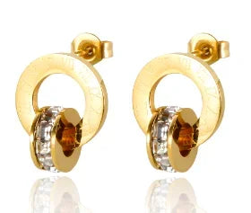Luxury Shiny Zircon Hoop Earrings for Women Trendy Golden Stainless Steel Wed Ear Geometric Circle Earring Jewelry Pendientes