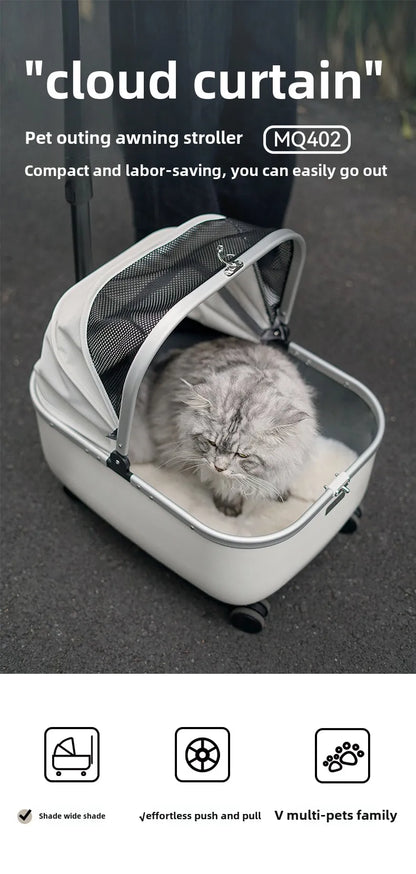 Lightweight Pet Travel Carrier Large Capacity Cat Backpack Shock-Absorbent Rolling Dog Trolley Adjustable Handle Pet Stroller