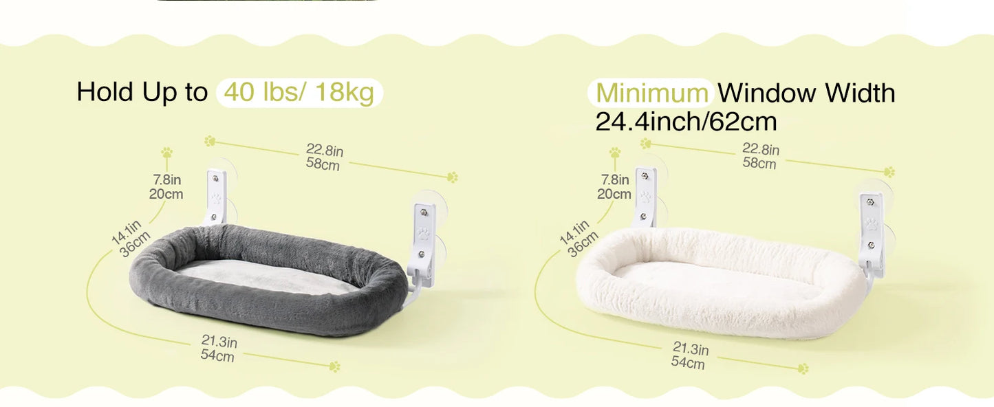 Mewoofun Foldable Cat Window Perch with 4 Strong Suction Cups Cordless Cat Window Hammock Removable Soft Cover White Brown Green