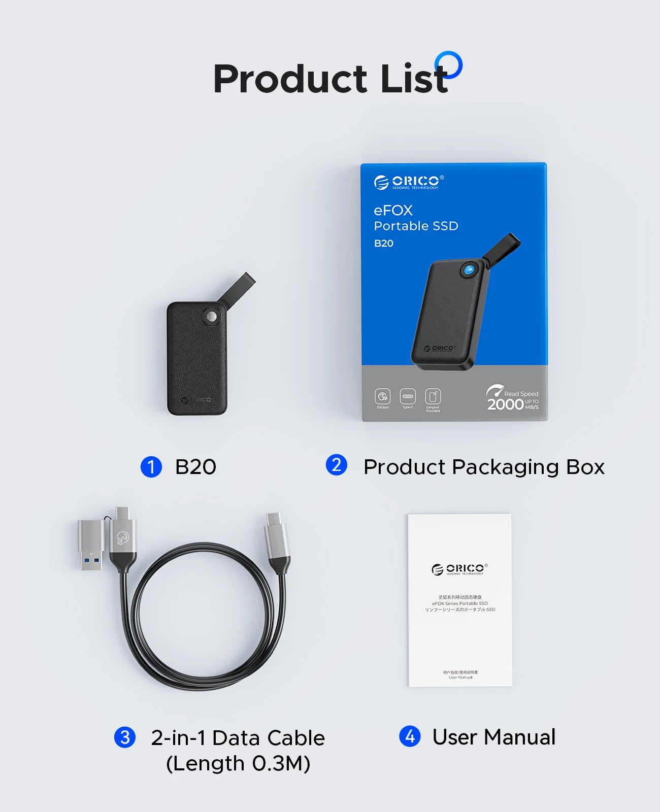 ORICO 2TB Portable SSD, Up to 2000MB/s, USB 3.2 Gen 2x2, Ultra-Mini, Compact with 2 in 1 USB C Cable, External Solid State Drive