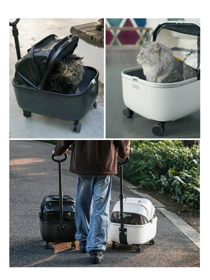 Lightweight Pet Travel Carrier Large Capacity Cat Backpack Shock-Absorbent Rolling Dog Trolley Adjustable Handle Pet Stroller
