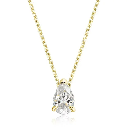 Smyoue Certified 1CT 2CT Pear Cut D VVS1 Moissanite Necklace for Women 18k Gold Plated Jewelry 100%  Sterling Silver 925 Pendant