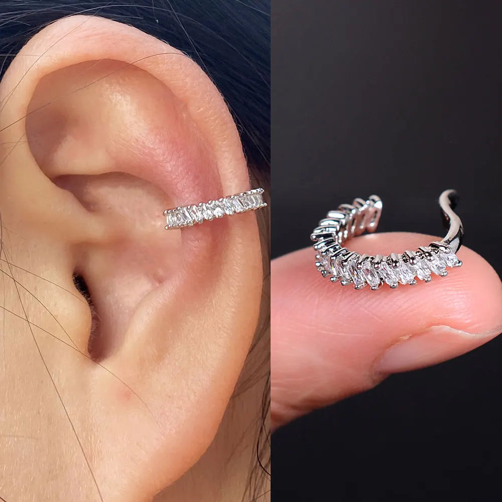 1Pc Fashion Geometry Crystal CZ  Leaf Clip Earring For Women Without Piercing Punk Vintage Star Ear Cuff Wrap Adjustable Jewelry