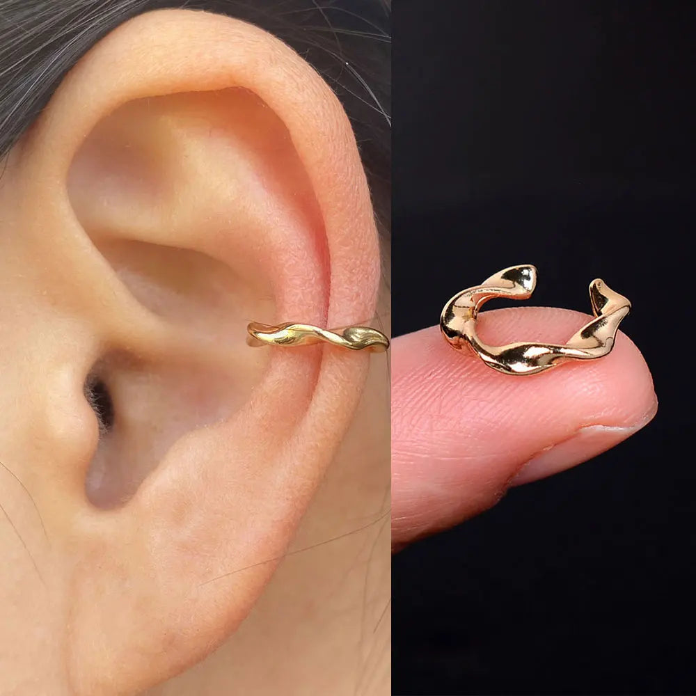 1Pc Fashion Geometry Crystal CZ  Leaf Clip Earring For Women Without Piercing Punk Vintage Star Ear Cuff Wrap Adjustable Jewelry